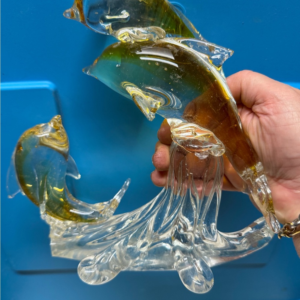 Glass Dolphin Figurine Clear with Yellow Accents - Picture 2 of 7